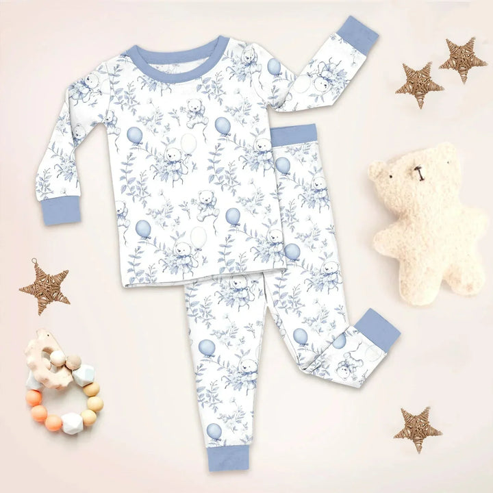 Blue Bear Toile de jouy Two Piece Long Sleeve Pajama Set , Blue Bear Toile de jouy Two Piece Long Sleeve Pajama Set - 12-18M