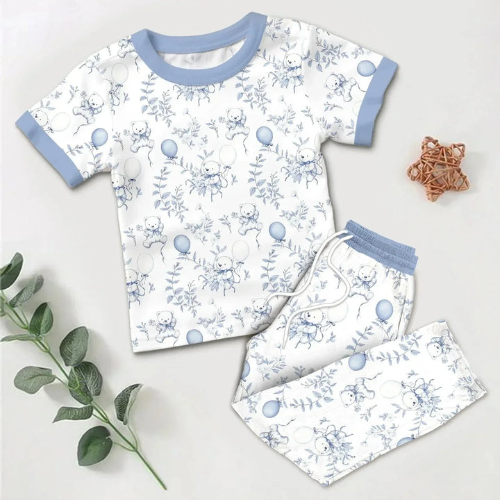 Blue Bear Toile de jouy Two Piece Short Sleeve Pajama Set , Blue Bear Toile de jouy Two Piece Short Sleeve Pajama Set - 12-18M