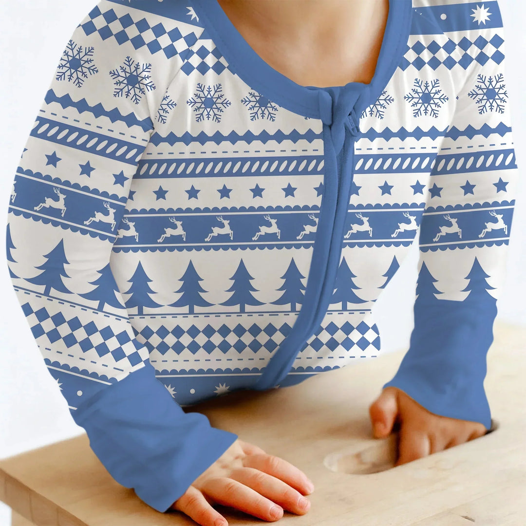 Blue Fair Isle Convertible Zippy , Blue Fair Isle Convertible Zippy - 0-3M