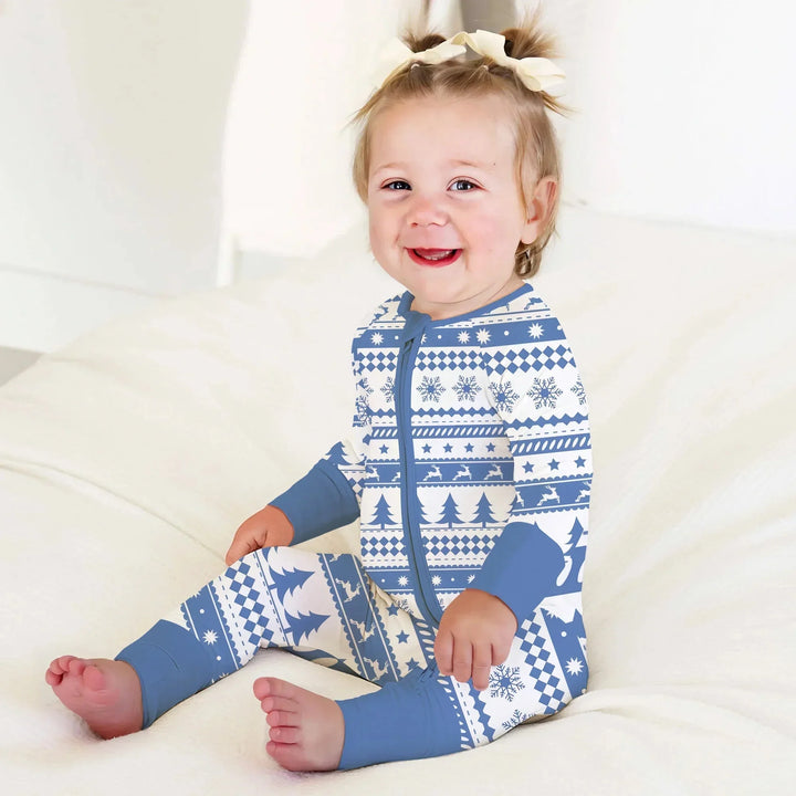 Blue Fair Isle Convertible Zippy , Blue Fair Isle Convertible Zippy - 0-3M