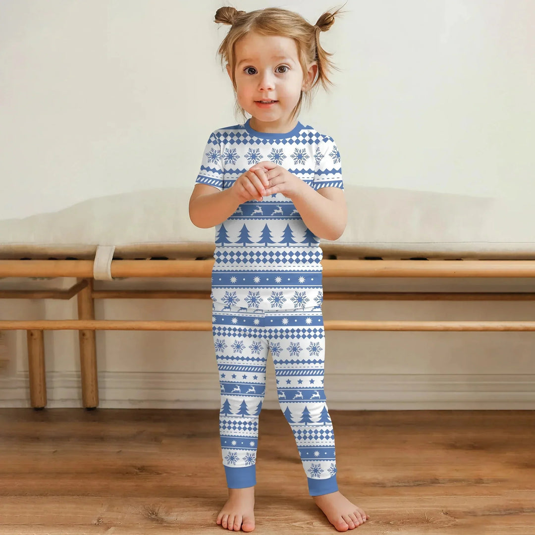Blue Fair Isle Two Piece Short Sleeve Pajama Set , Blue Fair Isle Two Piece Short Sleeve Pajama Set - 12-18M