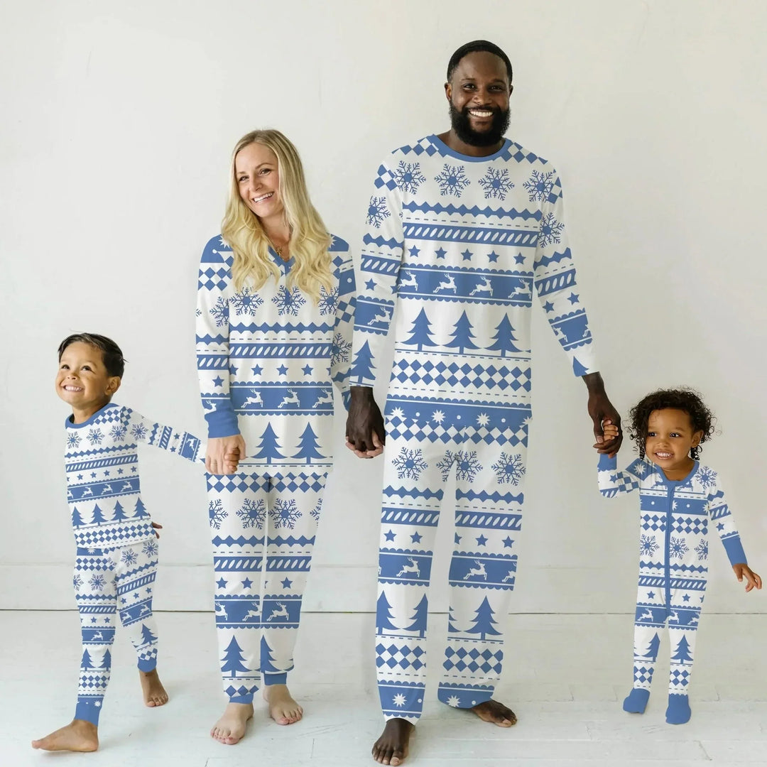 Blue Fair Isle Two Piece Short Sleeve Pajama Set , Blue Fair Isle Two Piece Short Sleeve Pajama Set - 12-18M