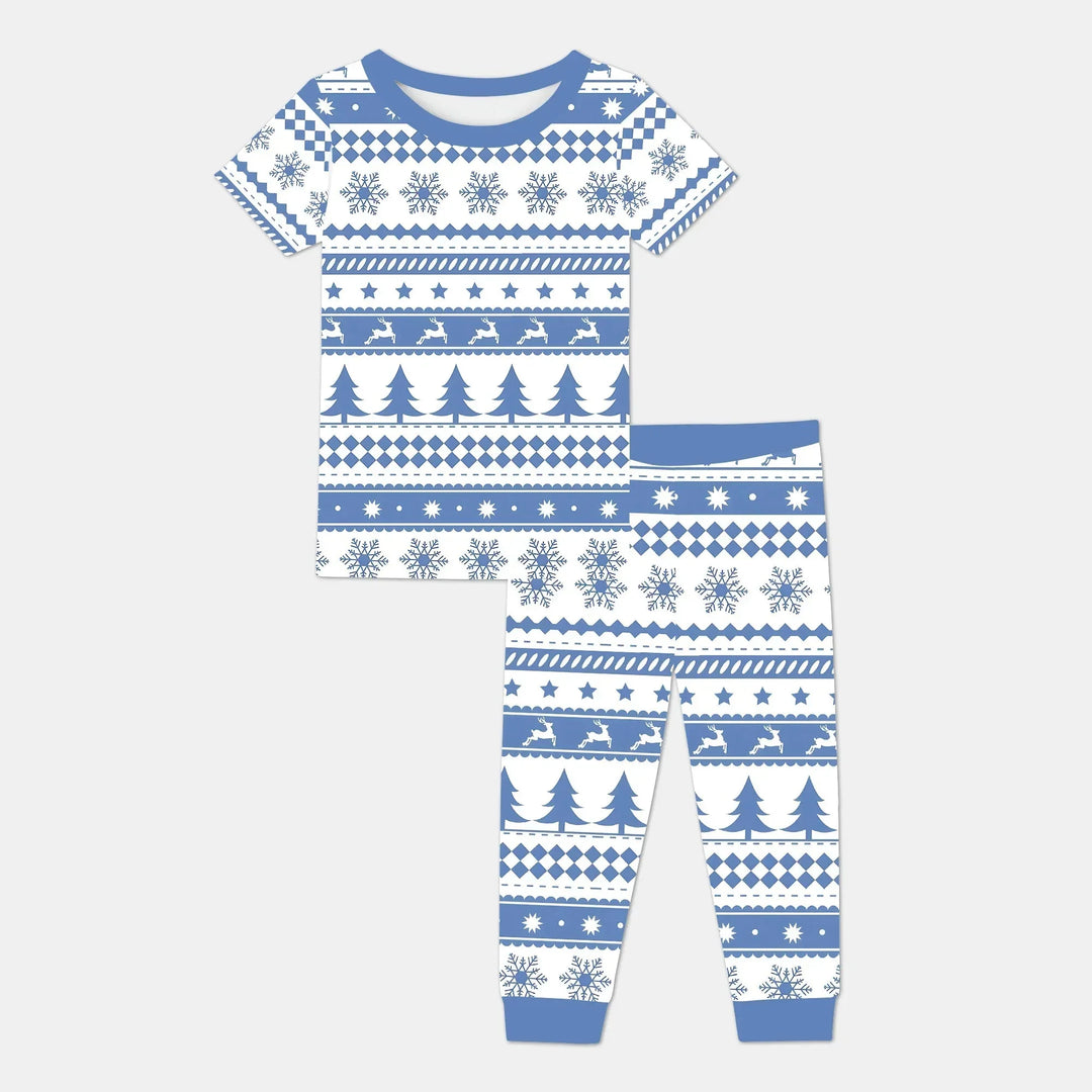 Blue Fair Isle Two Piece Short Sleeve Pajama Set , Blue Fair Isle Two Piece Short Sleeve Pajama Set - 12-18M