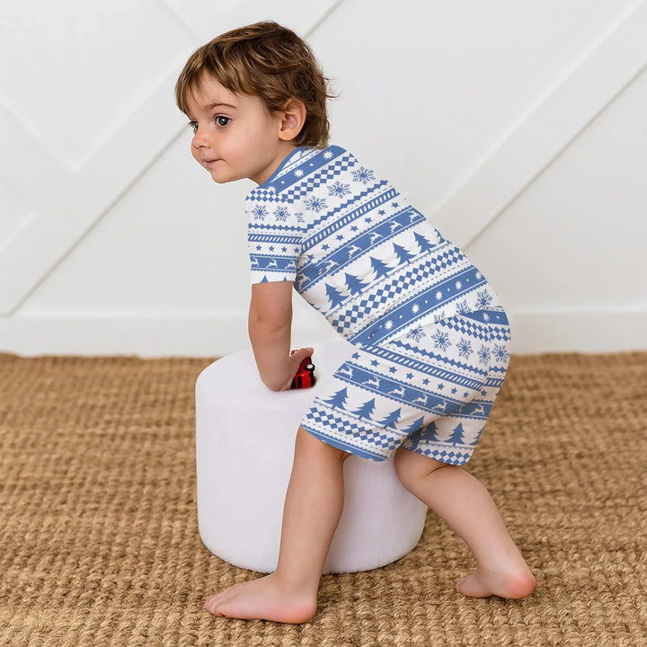 Blue Fair Isle Two Piece Short Sleeve Shorts Pajama Set , Blue Fair Isle Two Piece Short Sleeve Shorts Pajama Set - 12-18M