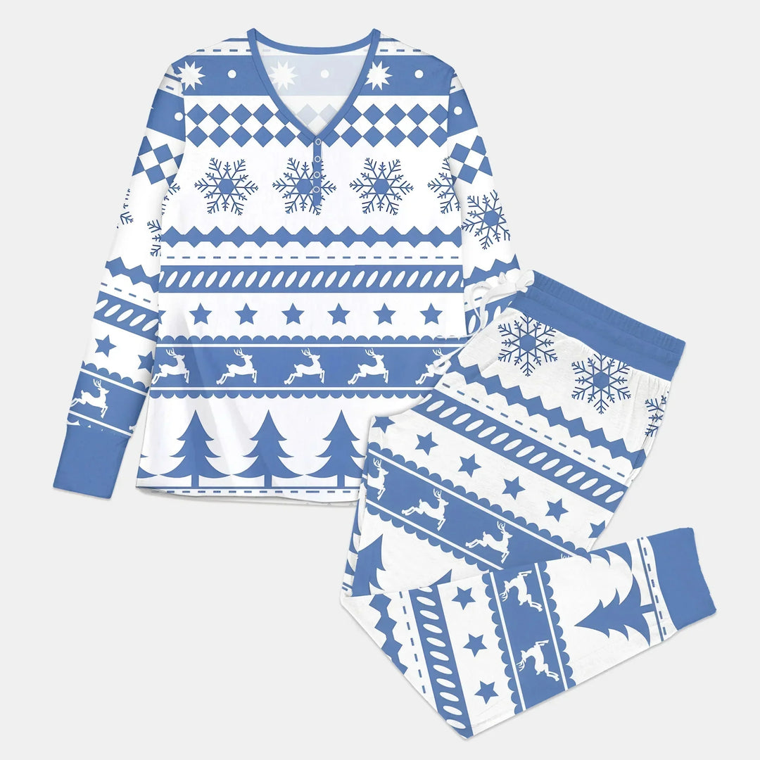 Blue Fair Isle Women Pajama Set , Blue Fair Isle Women Pajama Set - Only Shirt / S
