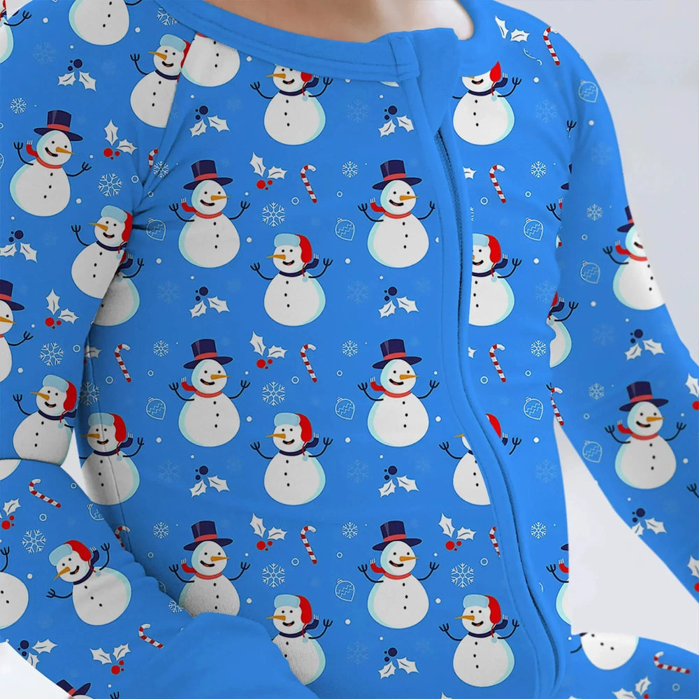 Blue Snowman Christmas Convertible Zippered Romper , Blue Snowman Christmas Convertible Zippered Romper - Newborn