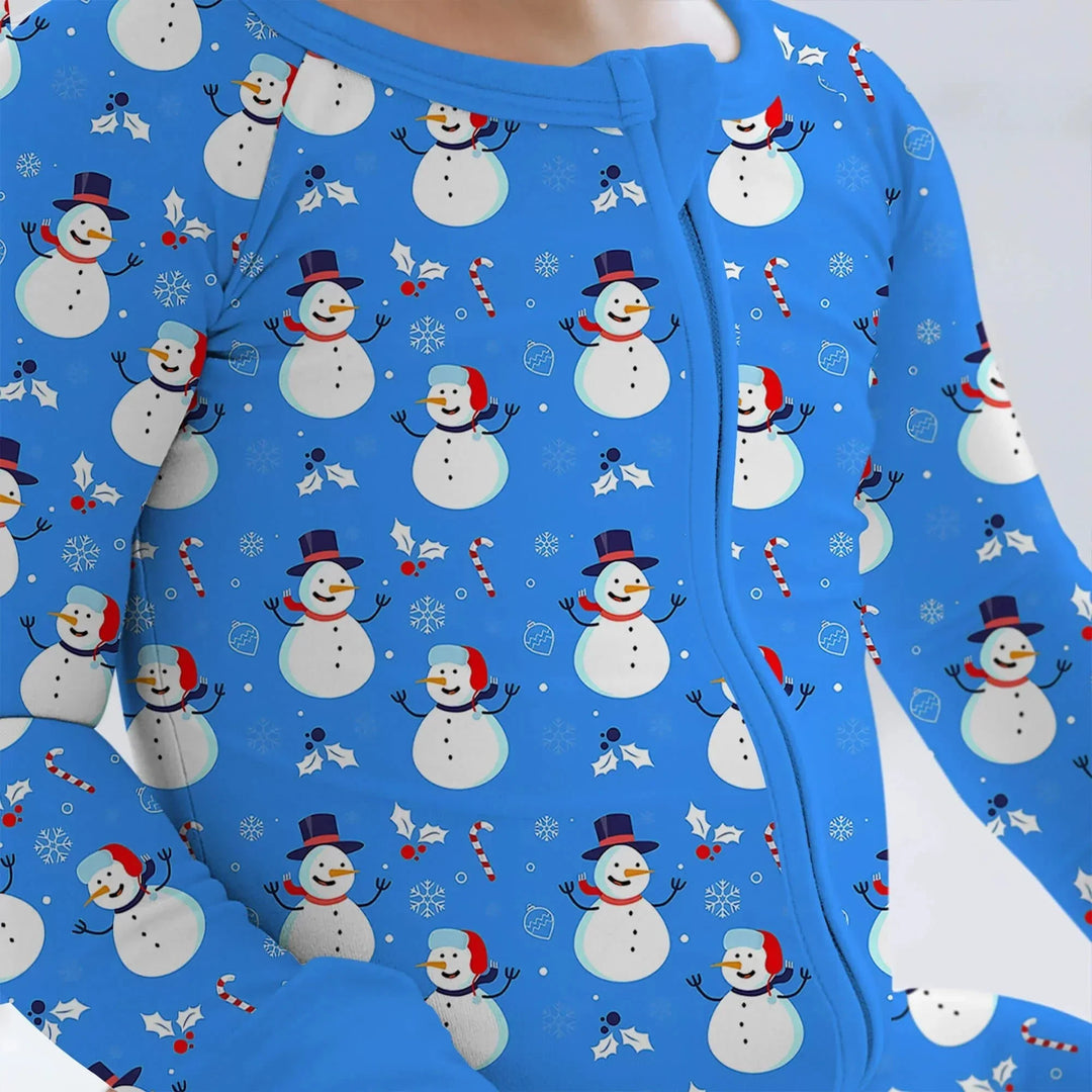 Blue Snowman Christmas Convertible Zippered Romper , Blue Snowman Christmas Convertible Zippered Romper - Newborn