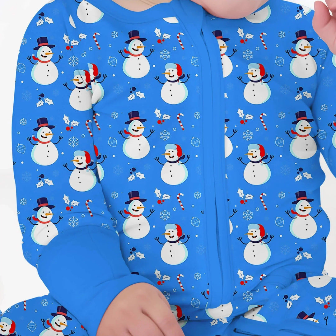 Blue Snowman Christmas Convertible Zippered Romper , Blue Snowman Christmas Convertible Zippered Romper - Newborn