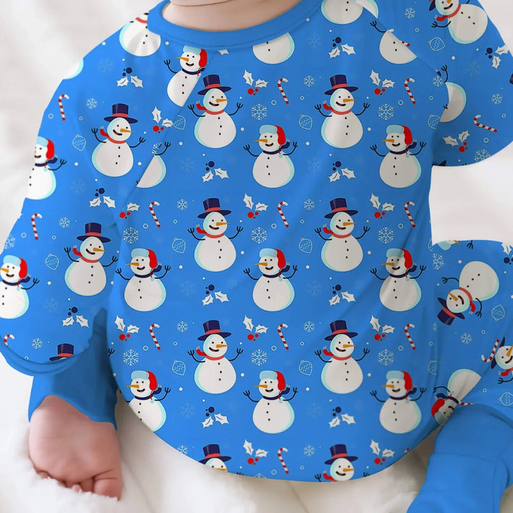 Blue Snowman Christmas Convertible Zippered Romper , Blue Snowman Christmas Convertible Zippered Romper - Newborn