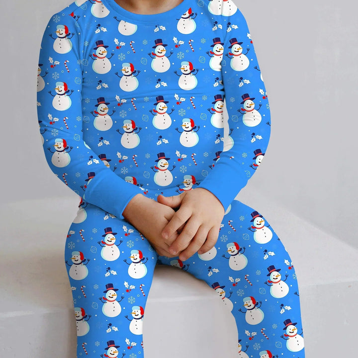 Blue Snowman Christmas Two Piece Pajama Set , Blue Snowman Christmas Two Piece Pajama Set - 12-18M