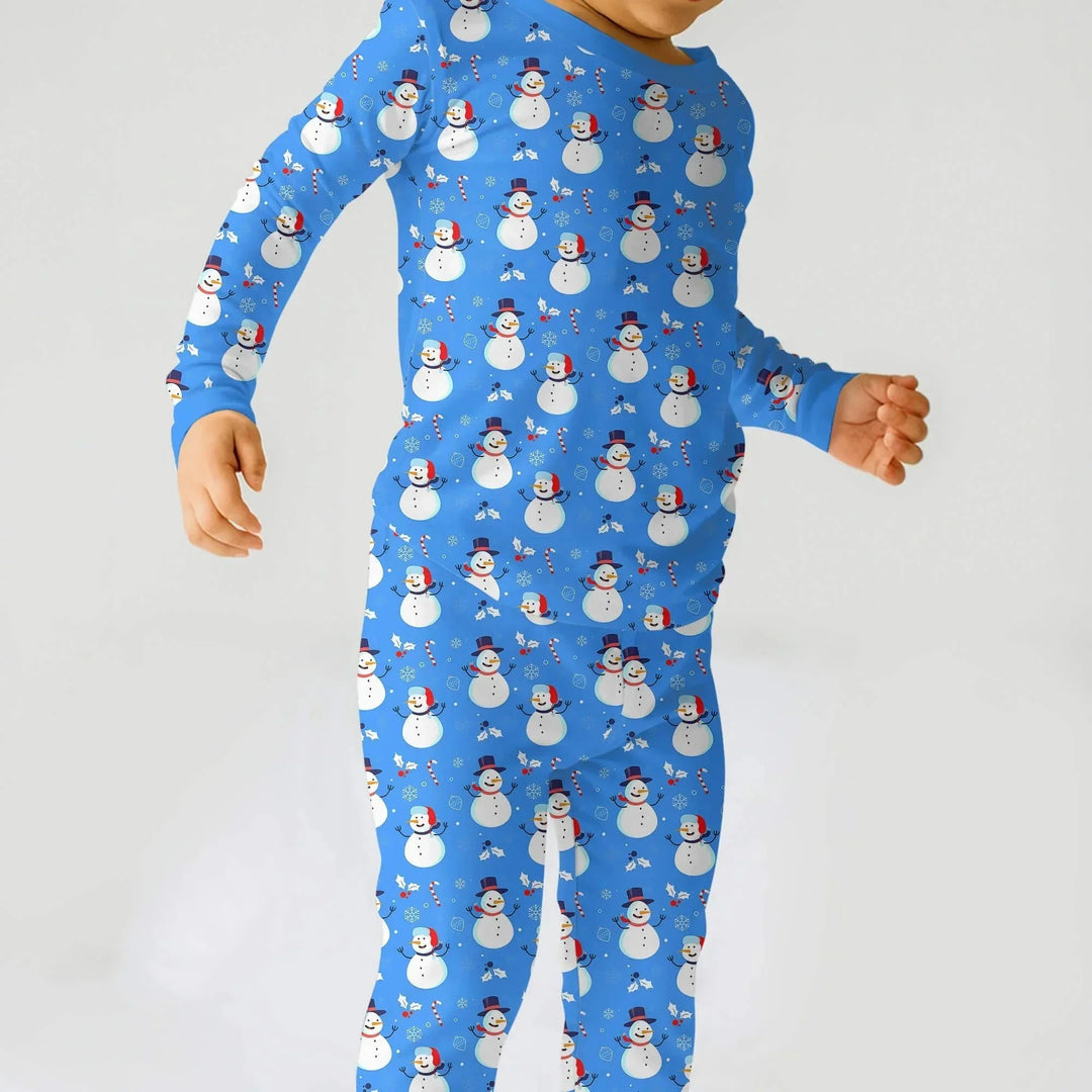 Blue Snowman Christmas Two Piece Pajama Set , Blue Snowman Christmas Two Piece Pajama Set - 12-18M