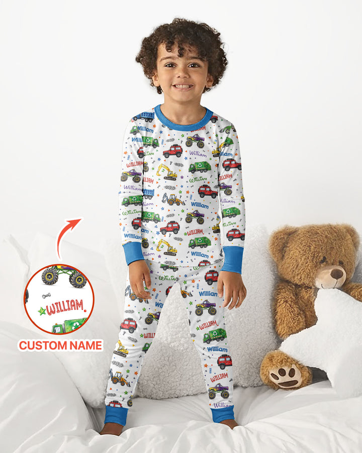 Cars And Trucks Parade Custom Name Bamboo Two Piece Long Sleeve Pajama Set