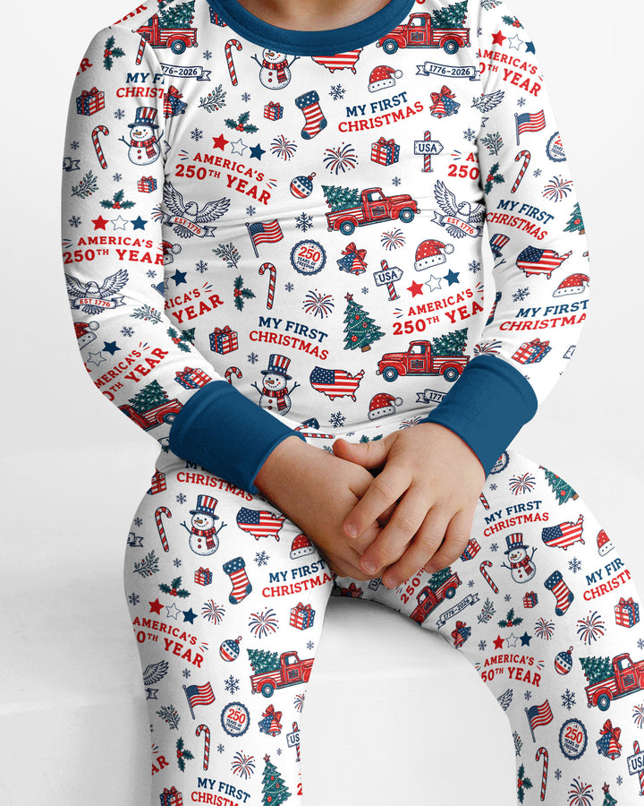 First Christmas In 250th Anniversary Custom Name Bamboo Two Piece Long Sleeve Pajama Set