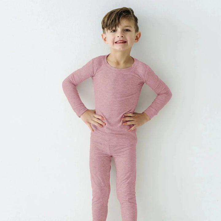 Blush Petal Ribbed Two Piece Long Sleeve Pajama Set , Blush Petal Ribbed Two Piece Long Sleeve Pajama Set - 12-18M