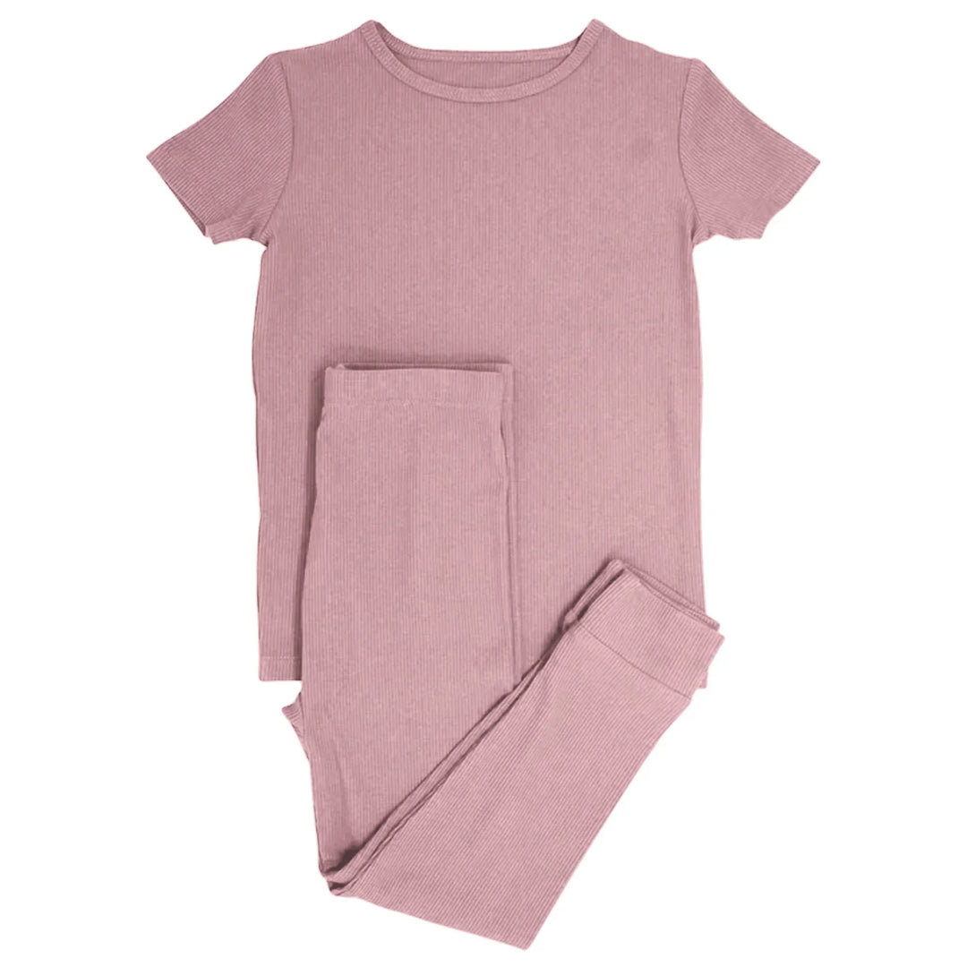 Blush Petal Ribbed Two Piece Short Sleeve Pajama Set , Blush Petal Ribbed Two Piece Short Sleeve Pajama Set - 12-18M