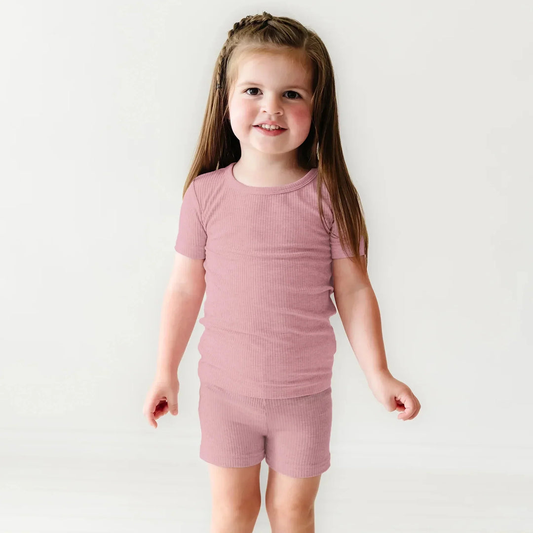 Blush Petal Ribbed Two Piece Short Sleeve Shorts Pajama Set , Blush Petal Ribbed Two Piece Short Sleeve Shorts Pajama Set - 12-18M