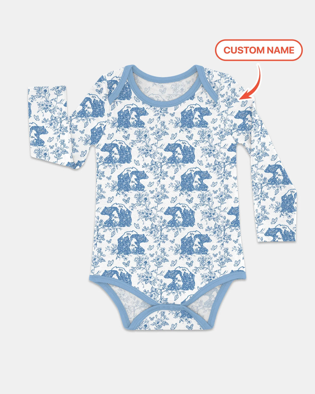 Custom Name Mama Bear Toile Bamboo Bodysuit