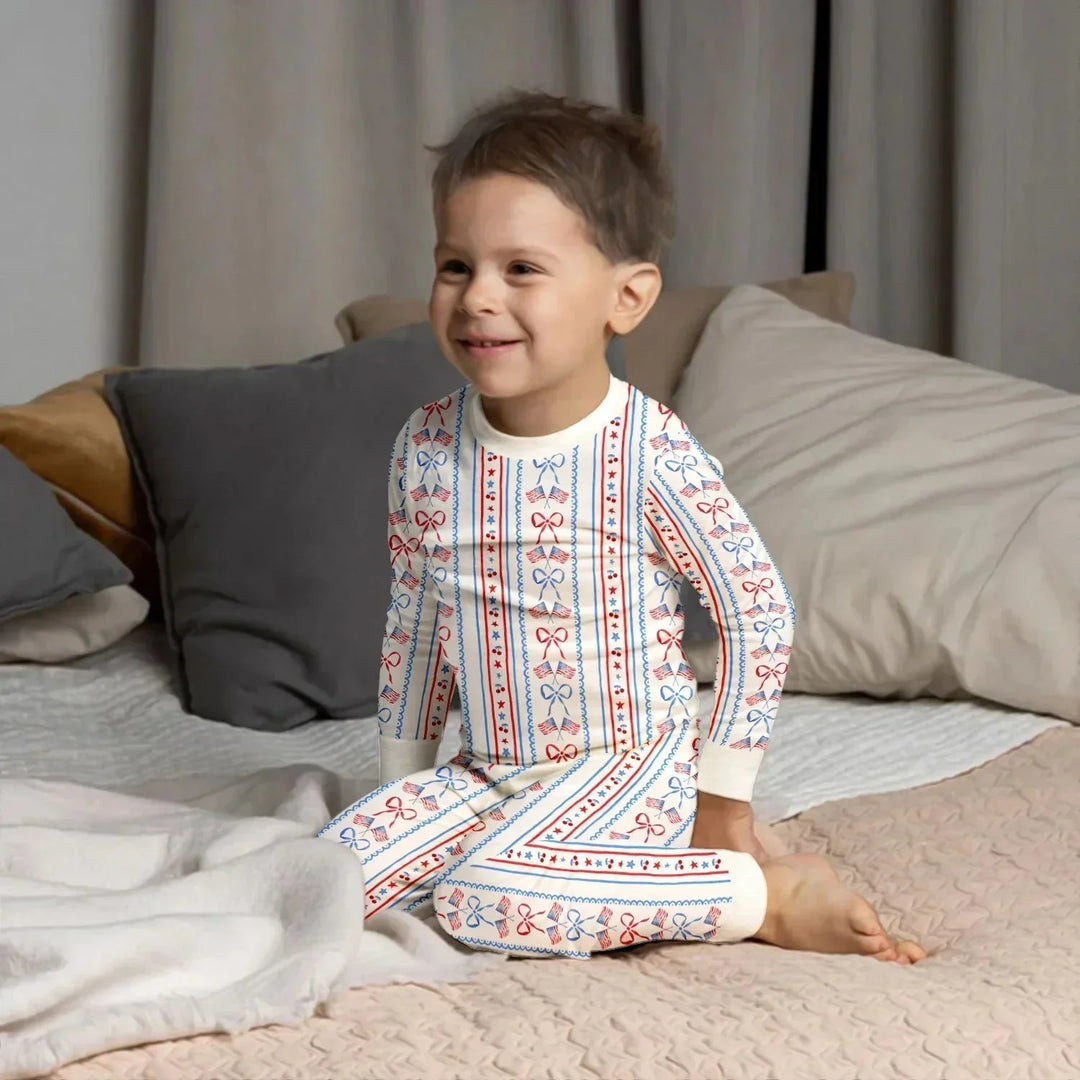 Bow and Flag Two Piece Long Sleeve Pajama Set , Bow and Flag Two Piece Long Sleeve Pajama Set - 12-18M