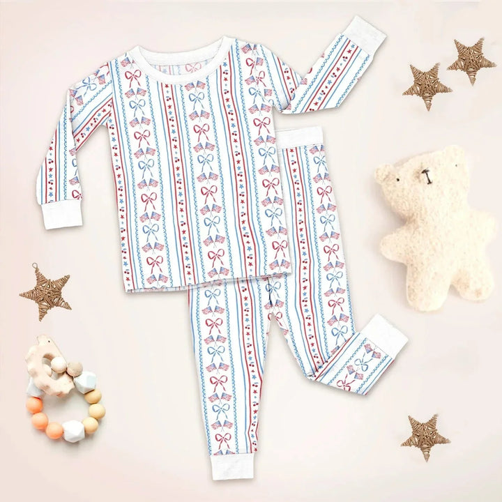 Bow and Flag Two Piece Long Sleeve Pajama Set , Bow and Flag Two Piece Long Sleeve Pajama Set - 12-18M