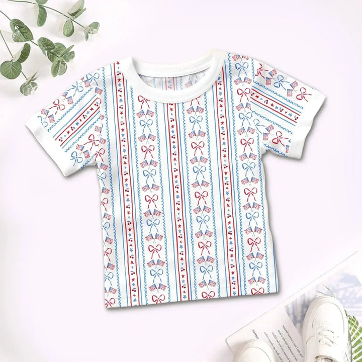 Bow and Flag Two Piece Short Sleeve Pajama Set , Bow and Flag Two Piece Short Sleeve Pajama Set - 2T