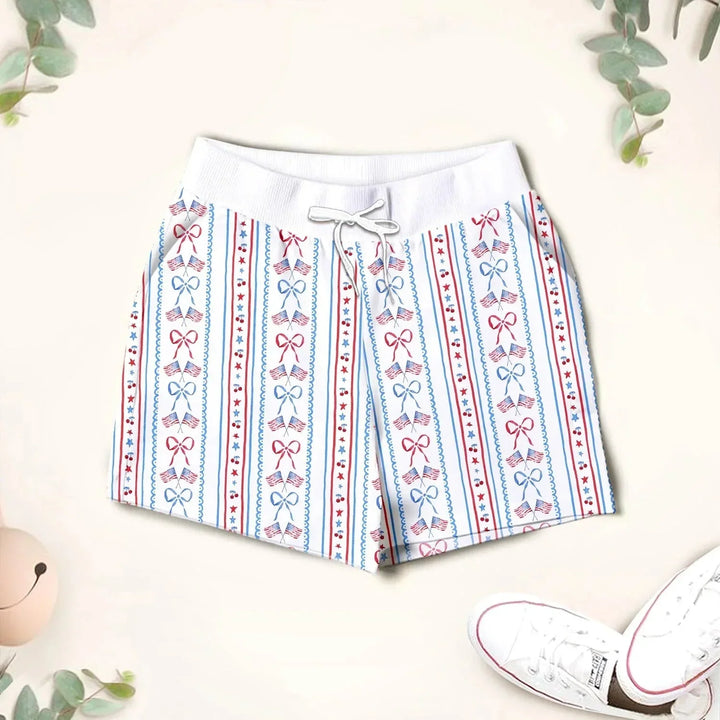 Bow and Flag Two Piece Short Sleeve Shorts Pajama Set , Bow and Flag Two Piece Short Sleeve Shorts Pajama Set - 12-18M