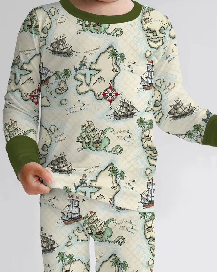 Pirate Treasure Map Quest  Bamboo Two Piece Long Sleeve Pajama Set