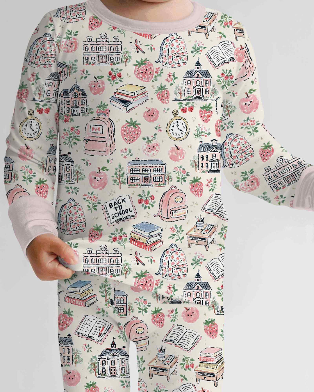 Coquette Strawberry School Days Bamboo Two Piece Long Sleeve Pajama Set