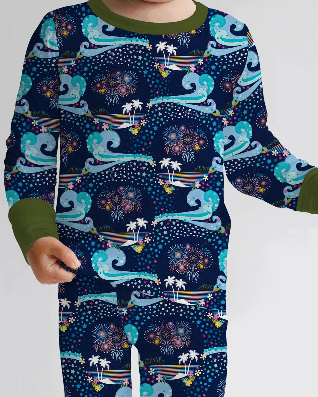 Starlit Surf Celebration Bamboo Two Piece Long Sleeve Pajama Set