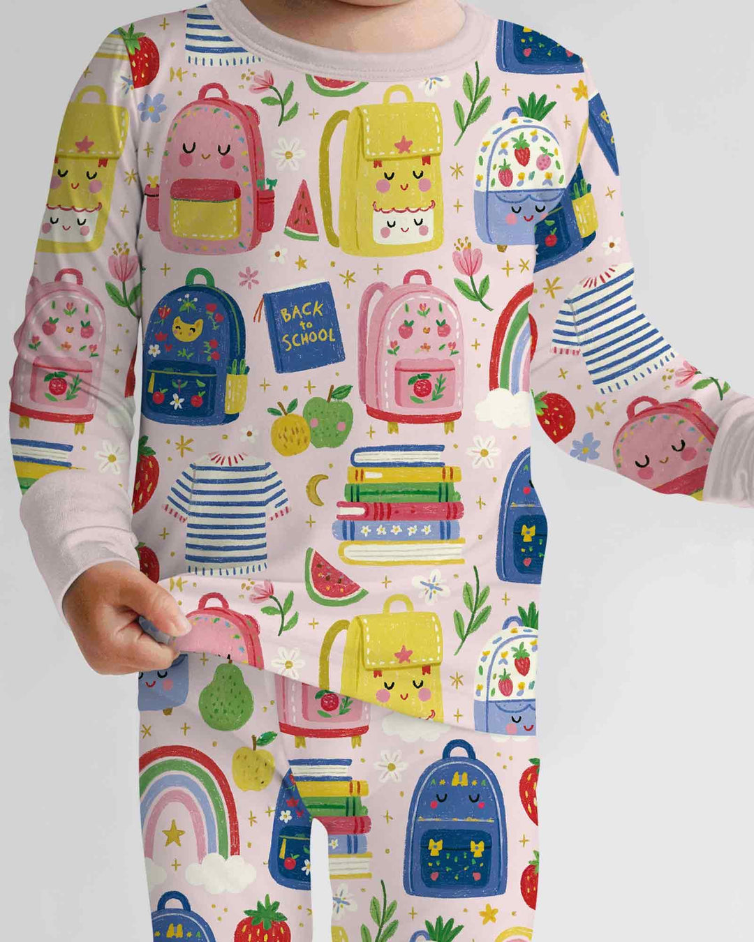 Sweet Rainbow School Adventure Bamboo Two Piece Long Sleeve Pajama Set
