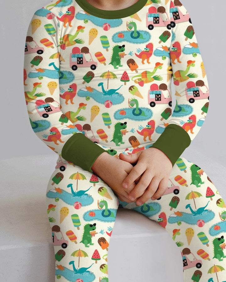 Dino Summer Splash Bamboo Two Piece Long Sleeve Pajama Set