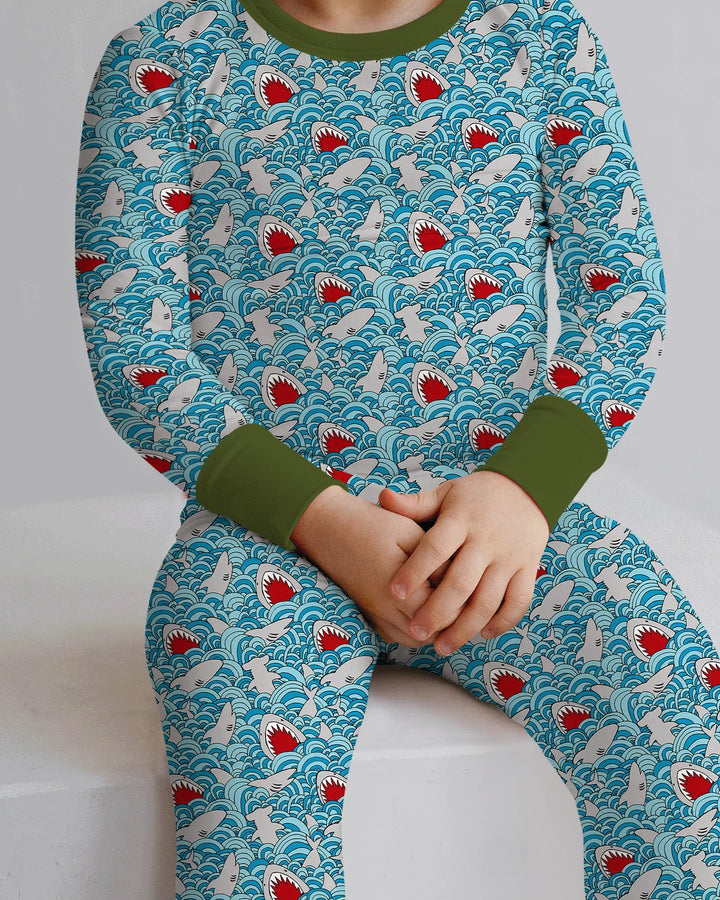 Shark Wave Rush Bamboo Two Piece Long Sleeve Pajama Set