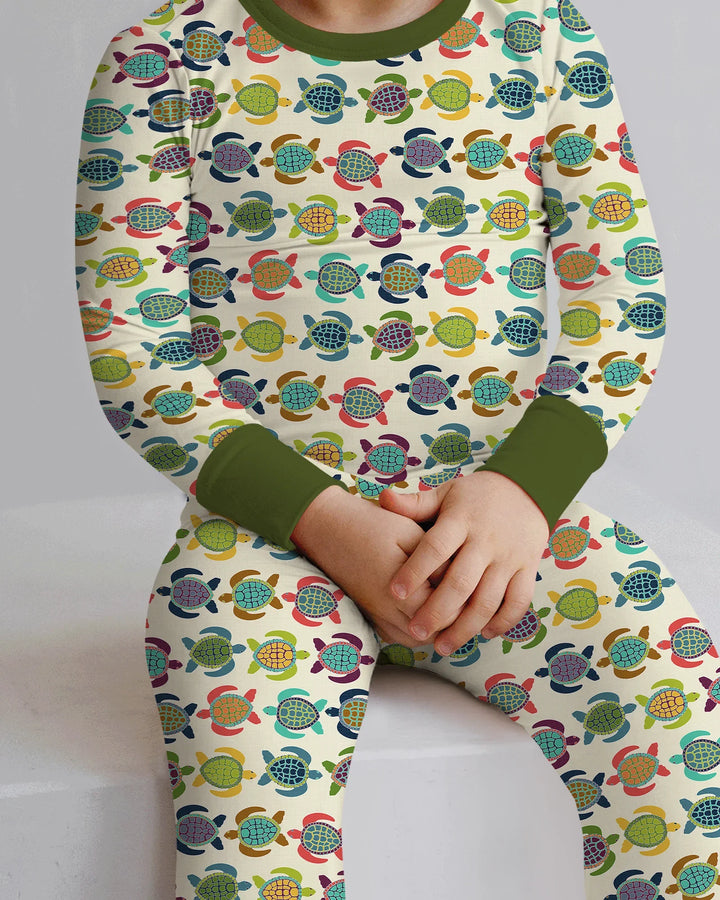 Happy Turtle Parade Bamboo Two Piece Long Sleeve Pajama Set
