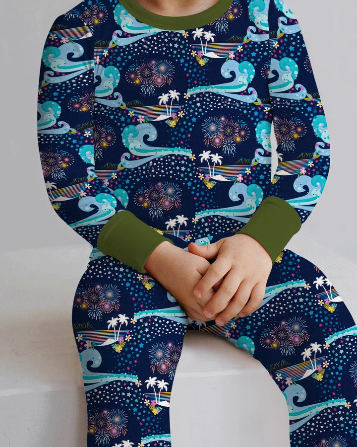 Starlit Surf Celebration Bamboo Two Piece Long Sleeve Pajama Set