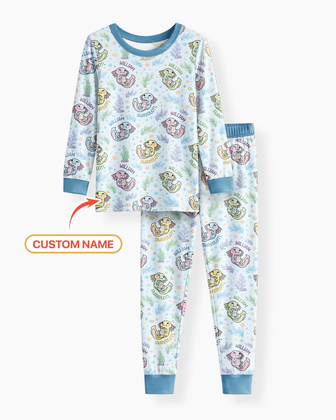 Snaxolotl Custom Name Bamboo Two Piece Long Sleeve Pajama Set