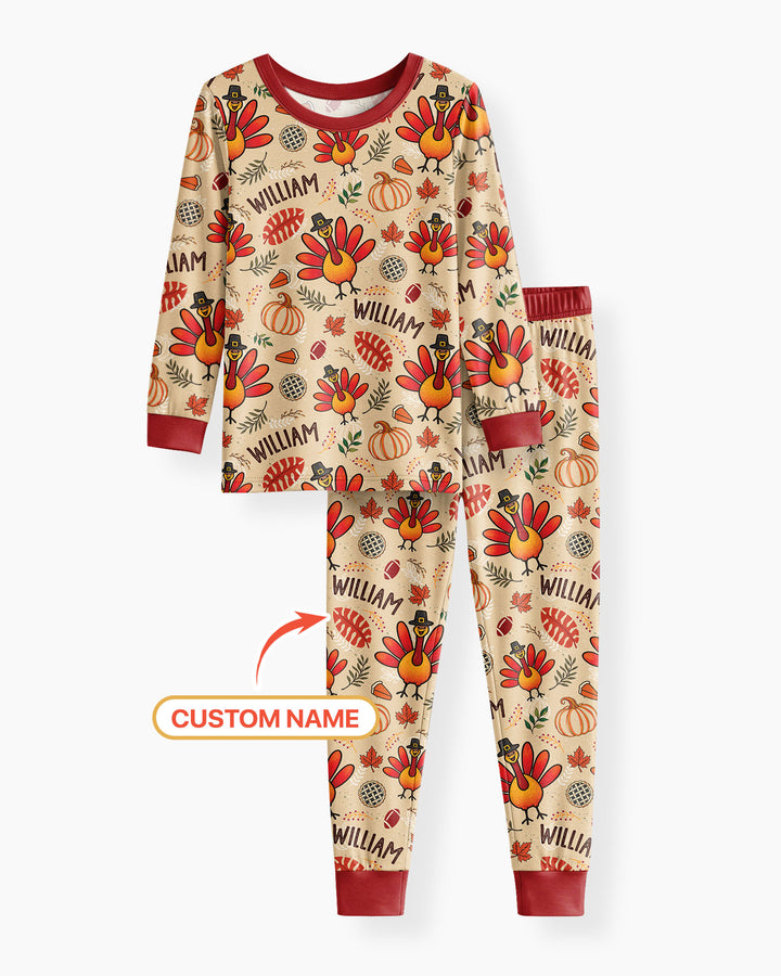 Thanksgiving Turkey Pattern Bamboo Two Piece Long Sleeve Pajama Set