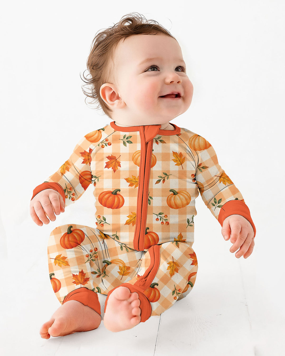 Cute Fall Pumpkin Leaves Gingham Bamboo Convertible Zippy