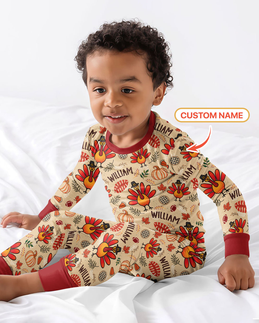 Thanksgiving Turkey Pattern Bamboo Two Piece Long Sleeve Pajama Set