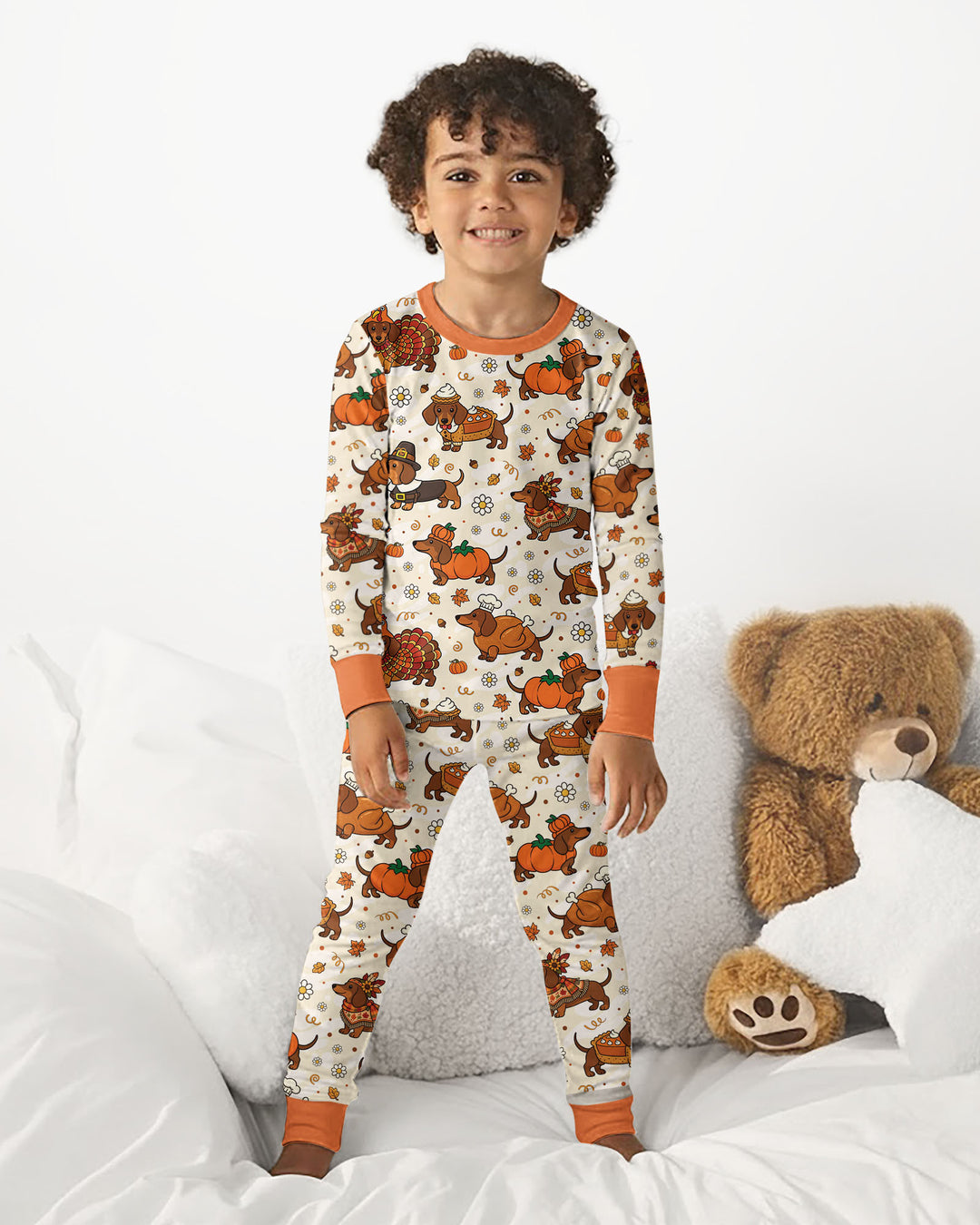 Thanksgiving Dachshund Bamboo Two Piece Long Sleeve Pajama Set