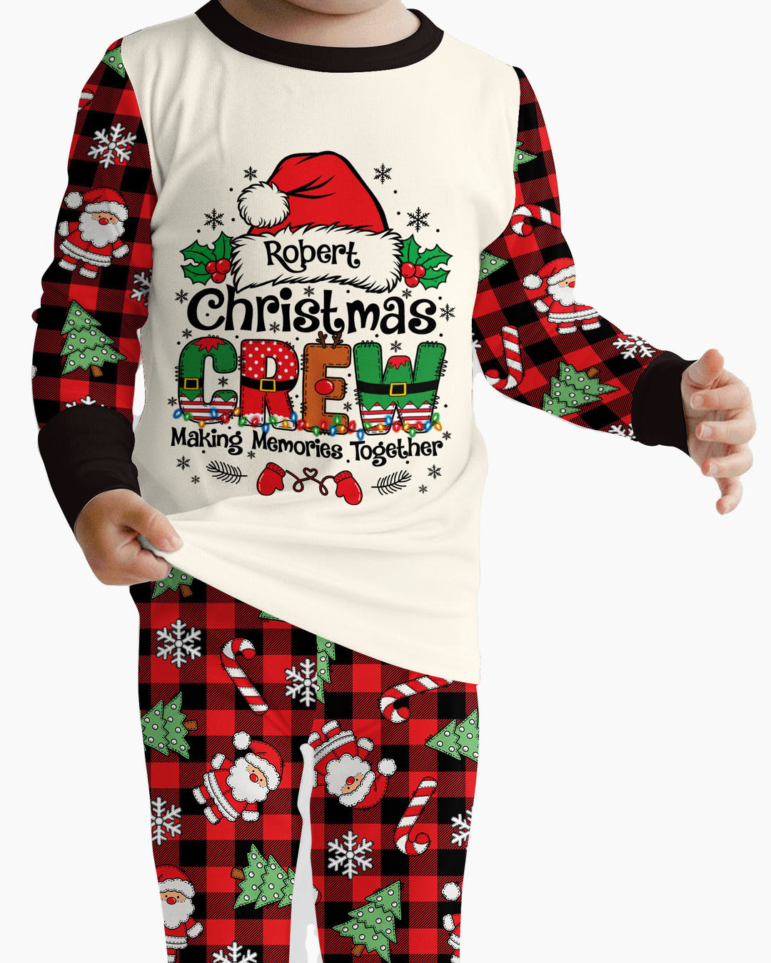 Custom Name Family Matching Christmas Crew Making Memories Together Bamboo Two Piece Long Sleeve Pajama Set
