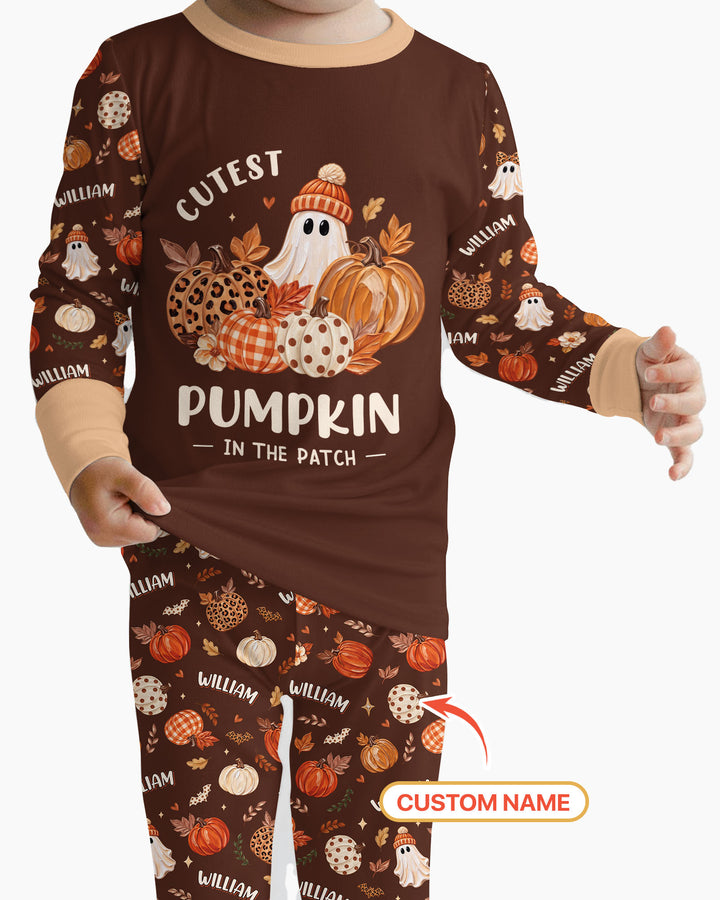 Cutest Pumpkin In The Patch Custom Name Bamboo Two Piece Long Sleeve Pajama Set