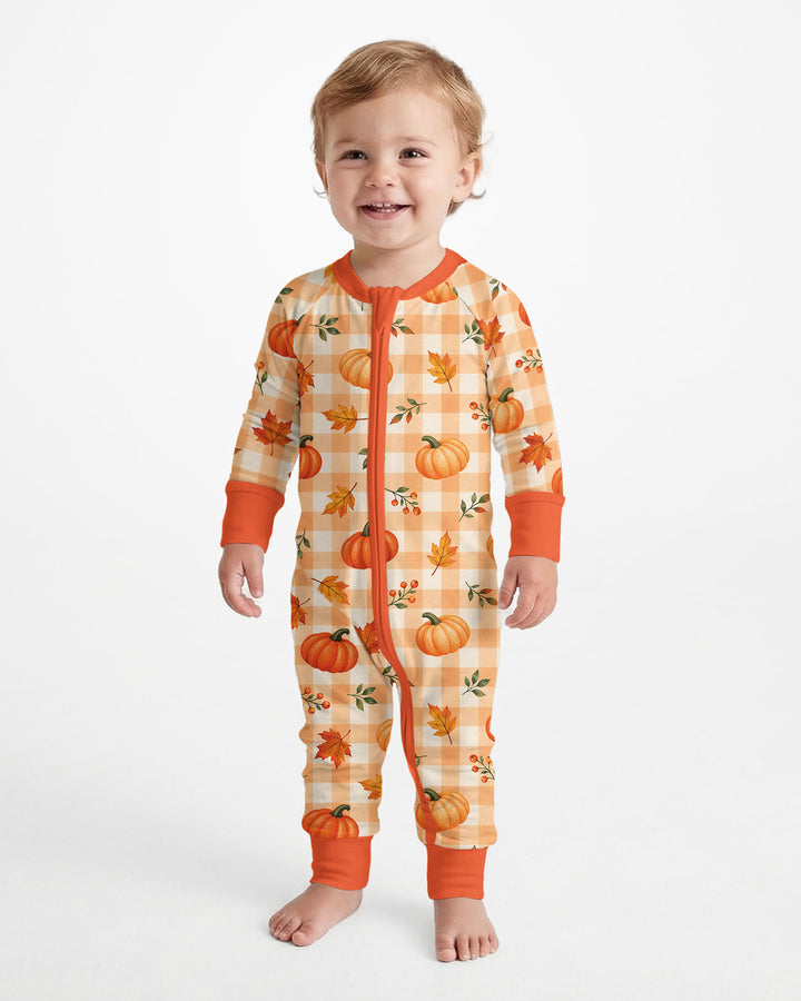 Cute Fall Pumpkin Leaves Gingham Bamboo Convertible Zippy