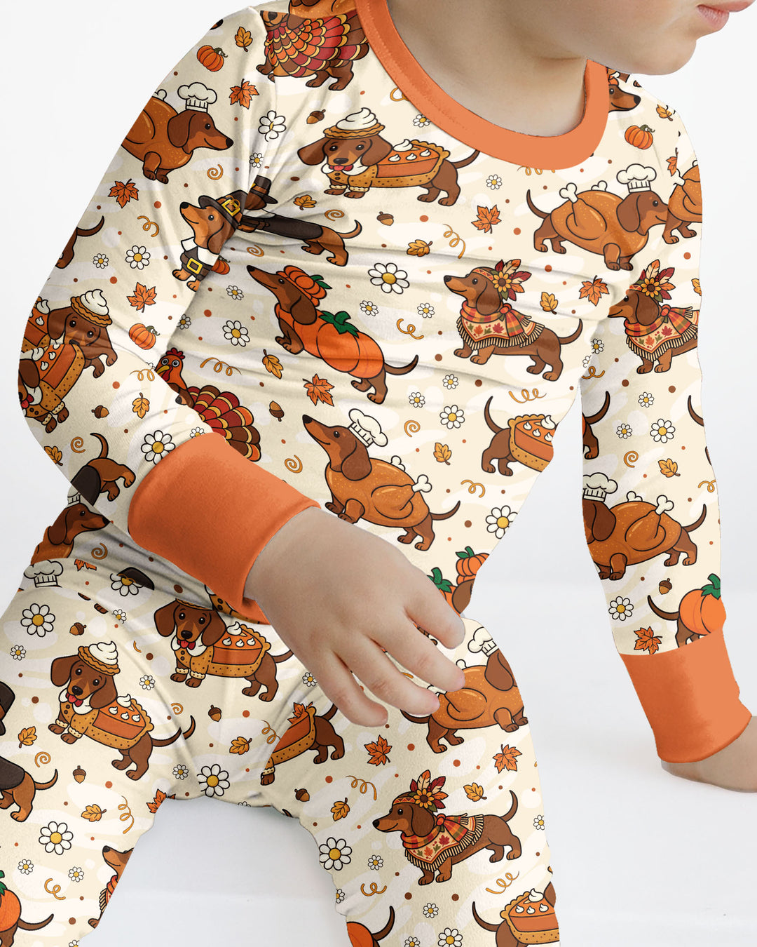 Thanksgiving Dachshund Bamboo Two Piece Long Sleeve Pajama Set