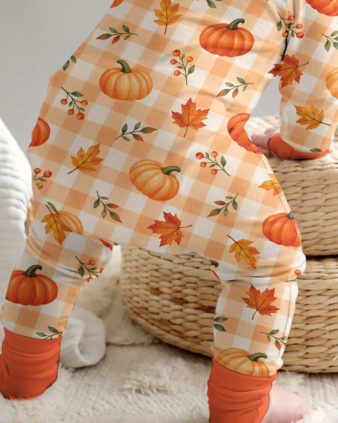 Cute Fall Pumpkin Leaves Gingham Bamboo Convertible Zippy