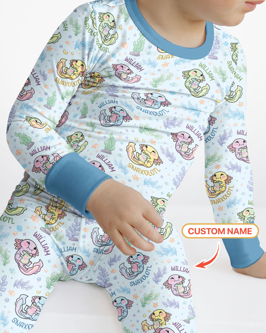 Snaxolotl Custom Name Bamboo Two Piece Long Sleeve Pajama Set