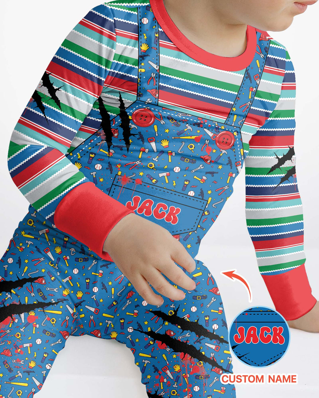 Custom Name Creepy Doll Halloween Bamboo Two Piece Long Sleeve Pajama Set