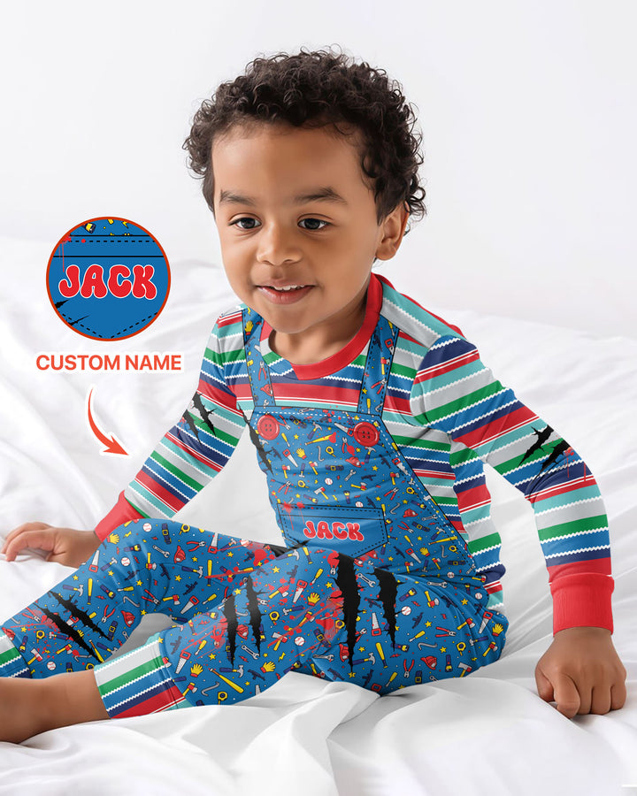 Custom Name Creepy Doll Halloween Bamboo Two Piece Long Sleeve Pajama Set