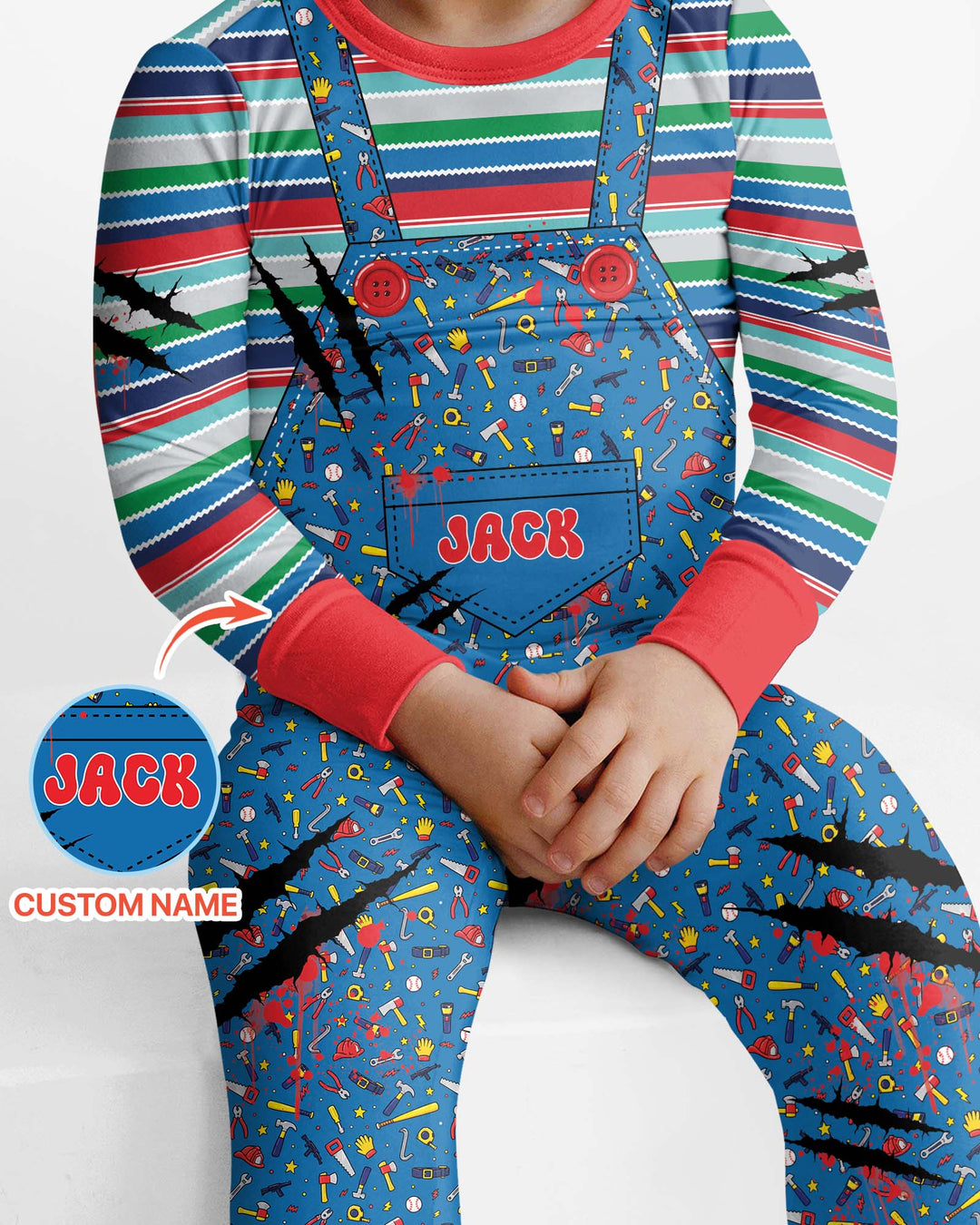Custom Name Creepy Doll Halloween Bamboo Two Piece Long Sleeve Pajama Set