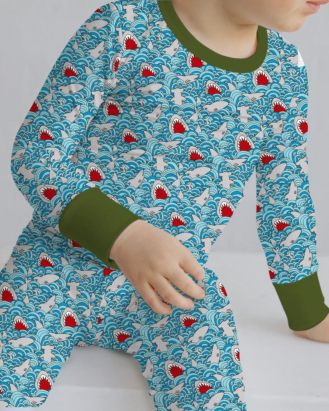 Shark Wave Rush Bamboo Two Piece Long Sleeve Pajama Set