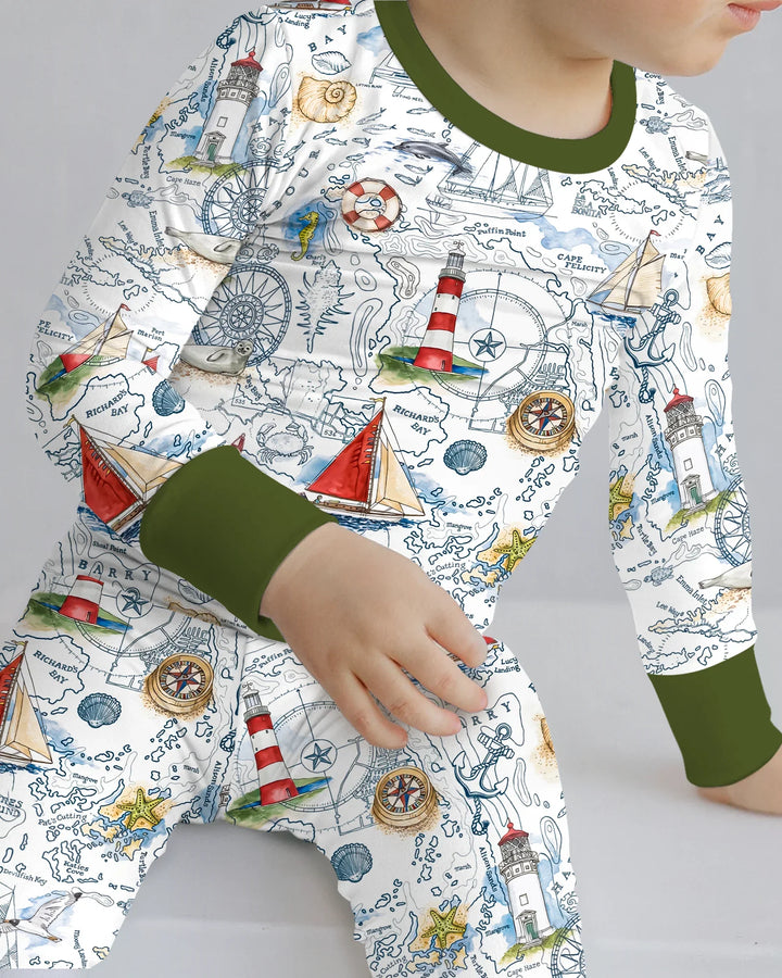 Seaside Adventure Map Bamboo Two Piece Long Sleeve Pajama Set