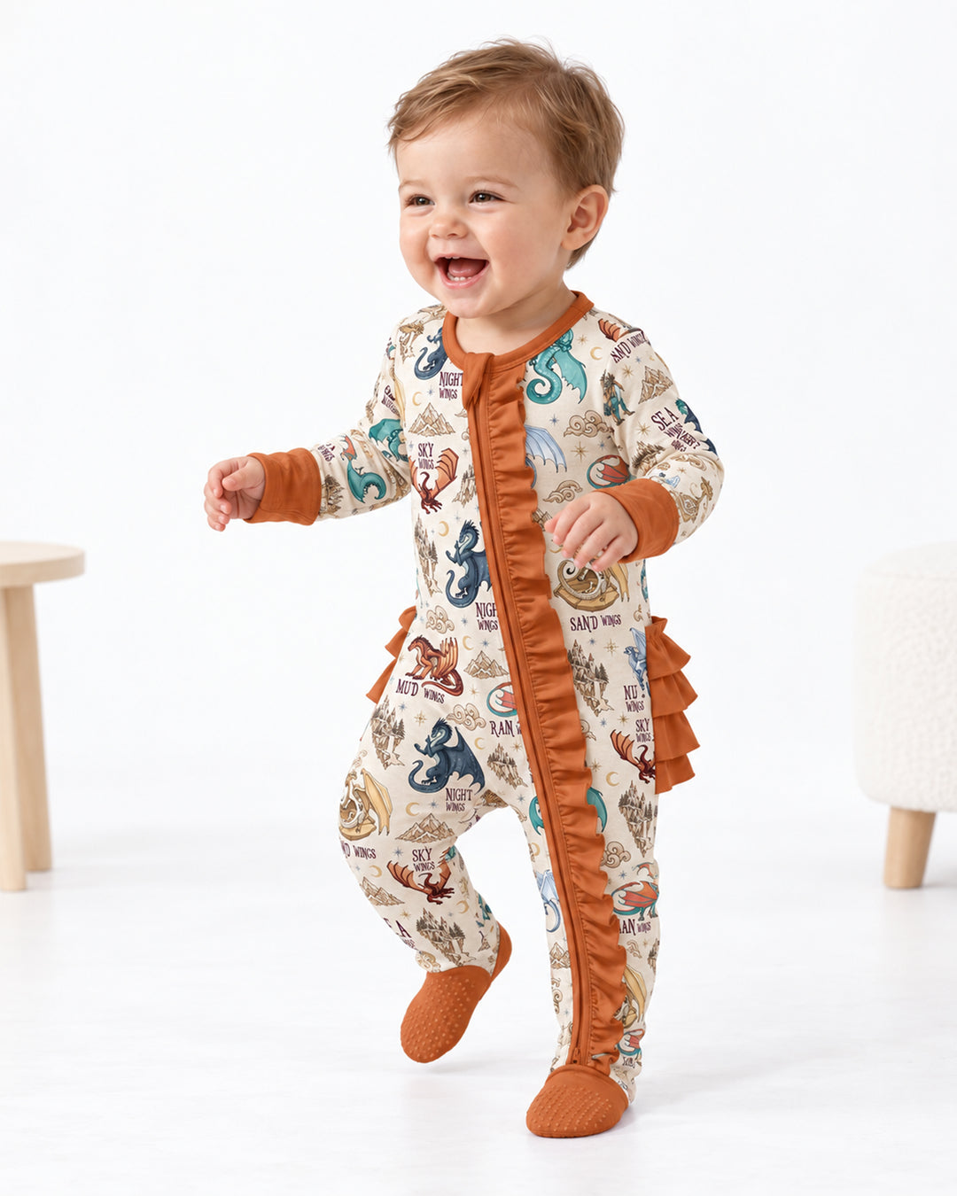Elemental Dragons Bamboo Zipper Ruffle Footie